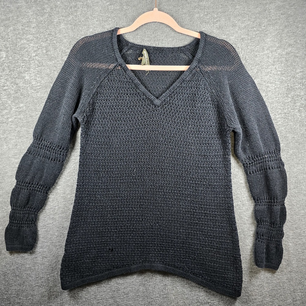 Tommy Bahama Open Knit Sweater Womens L Crew Neck Black Fish Net‎ Cardigan